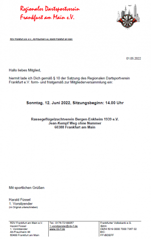 Neuer Termin und Einladung zur Mitgliederversammlung 2022